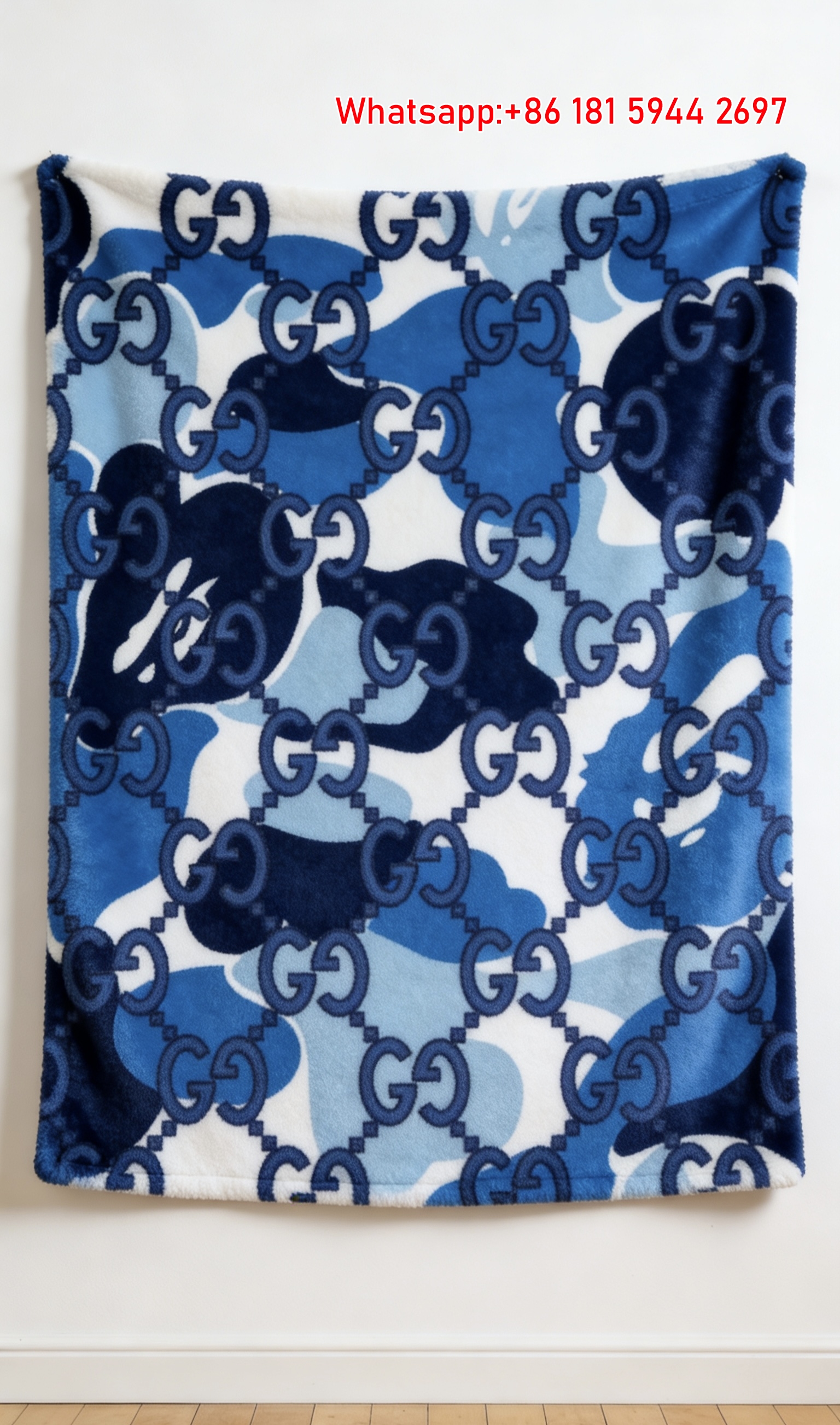 Blue Camo GG Monogram Flannel Blanket Streetwear Camo GG Logo Wall Tapestry IMG_2654